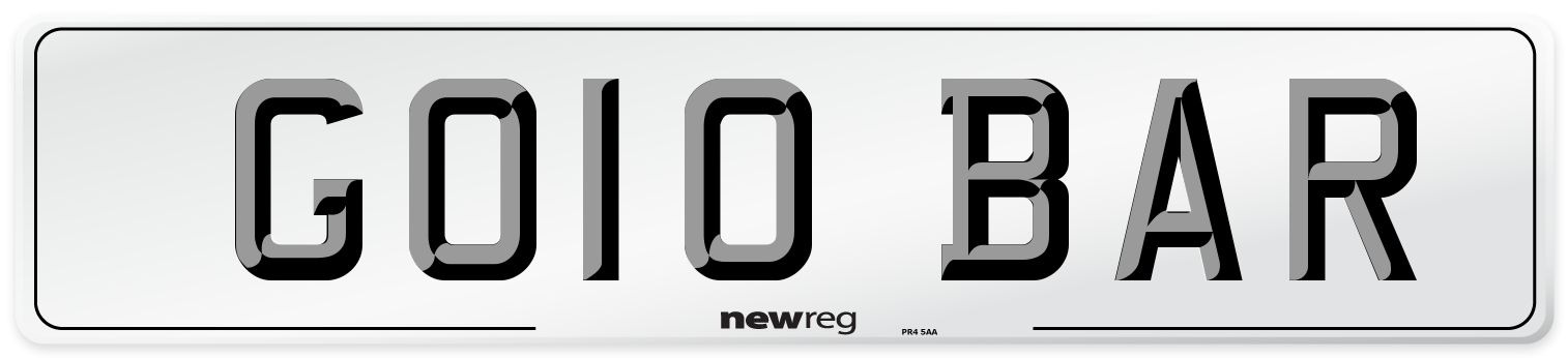 GO10 BAR Number Plate from New Reg